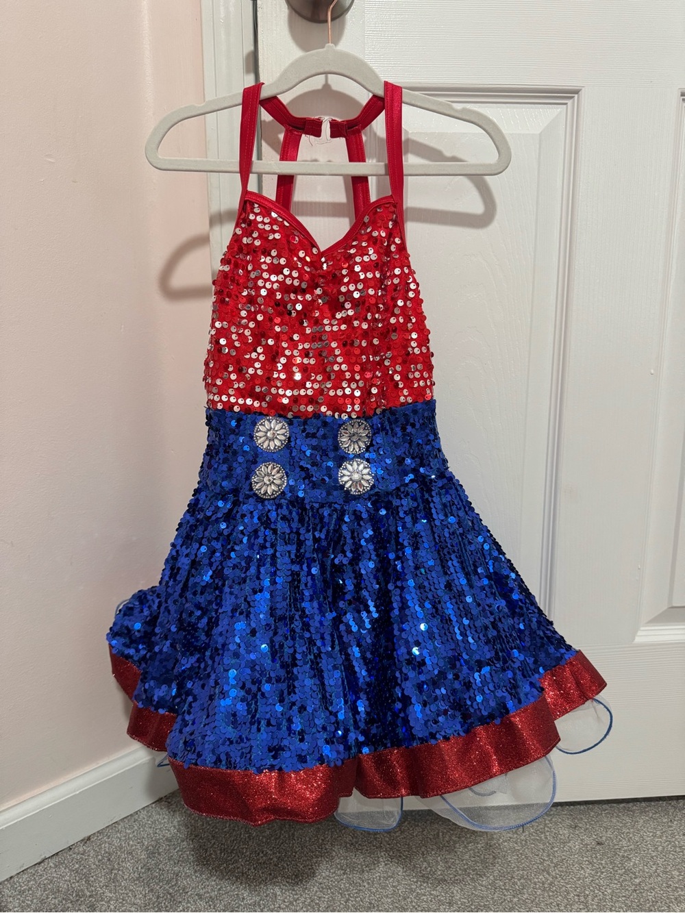 Weissman Americano Red, White snd Blue Sequin Halter Dance Costume - Size: IC